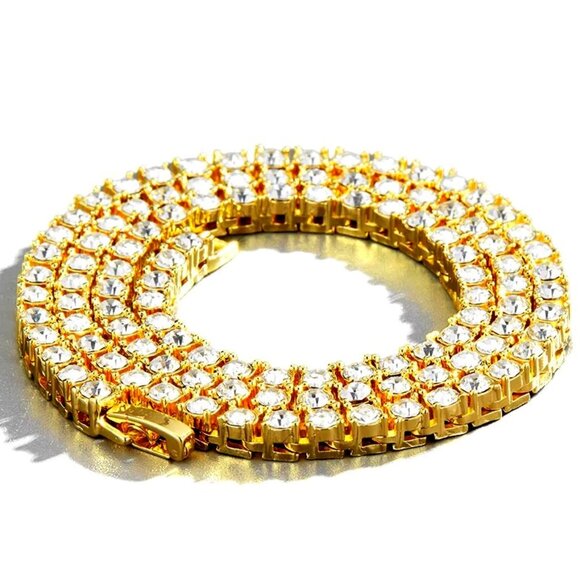 ⭐ Large 22" Diamond  Hip-Hop Chain With 5mm Diamonds 18k Yellow Gold Pltd ⭐ - Picture 2 of 7